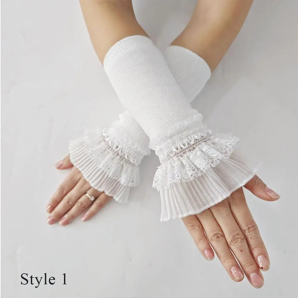 Women Long Elastic Arm Sleeve Lace Knitting Wrist Cuffs Winter Warm Comfort Soft Mittens Girls Lolita False Cuffs Sweater Decor