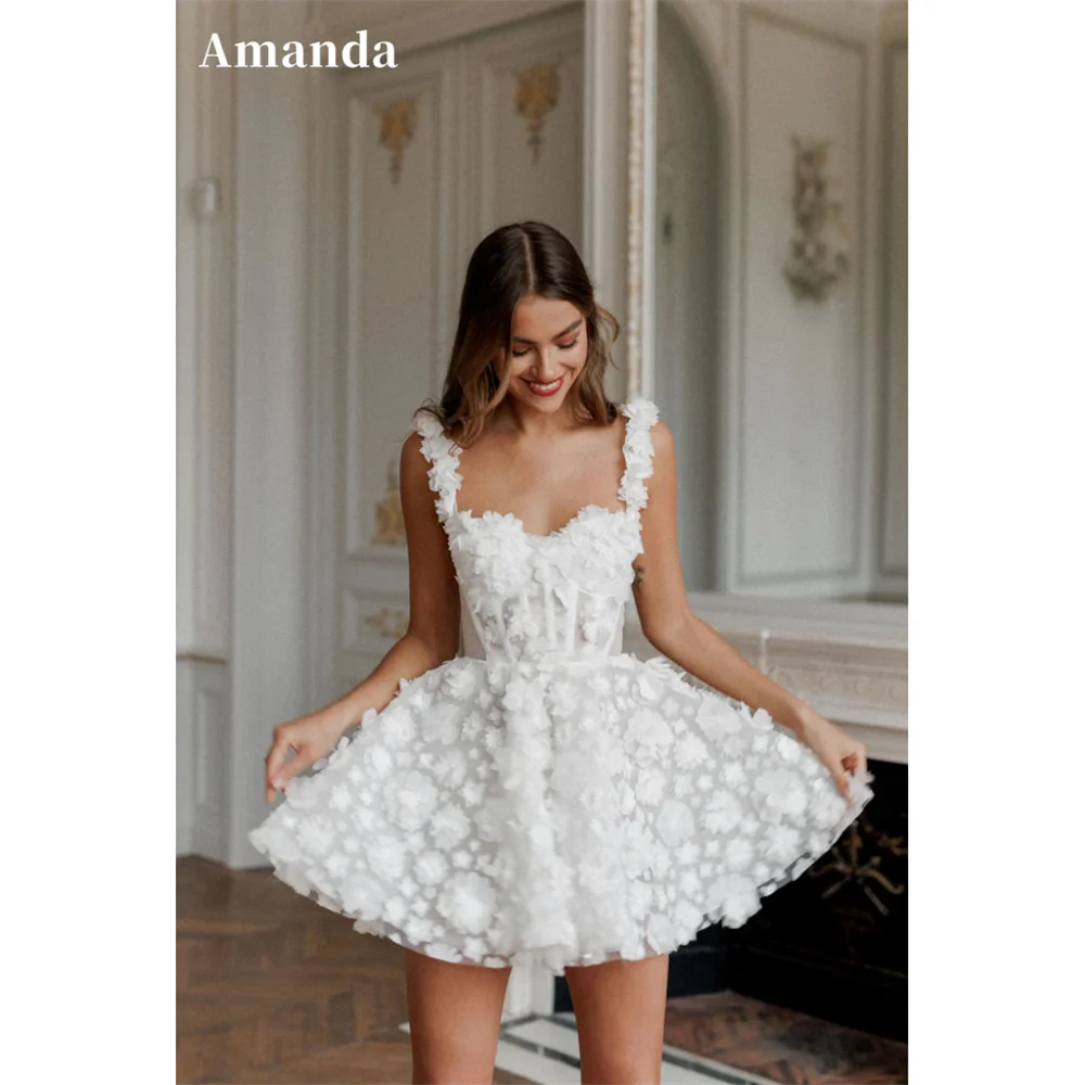 Amanda Customized White Mini Prom Dresses Flower Lace Embroidery Evening Dress Lace-up Spaghetti Strap Party vestidos de fiesta