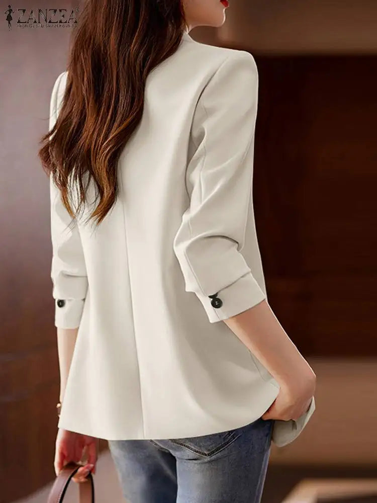 ZANZEA Women Elegant Laple Neck Long Sleeve Blazer Autumn Casual Solid Office Wear Suits Fashion Party Coats OL Work Jackets