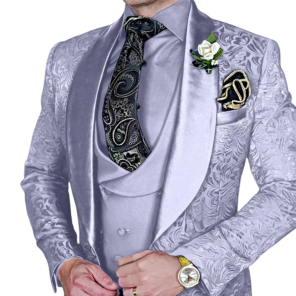 DMDRS | Jacquard Men's 3-piece Suit Set Formal Party Dress Groom's Tuxedo High Quality Elegant Men's Customized Outfit