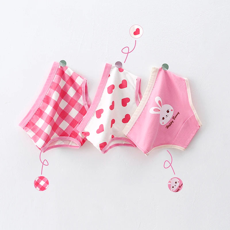 3Pcs/lot Kids Panties 7 Collections Chirdren's Underwear Lovely Girls Briefs Floral Grid Cute Pants Baby Dots Cotton Underpants