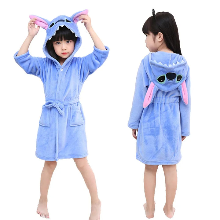 Lilo & Stitch Disney Girls Robes Children's Nightgowns Flannel Winter Sleepwear Kids Pyjamas Blue Stitch Unicorn Kigurumi Robes