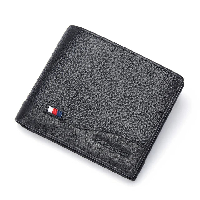 BISON DENIM Genuine Leather Men Wallets Brand Luxury RFID Bifold Wallet Zipper Coin Purse Business Card Holder Wallet N4470