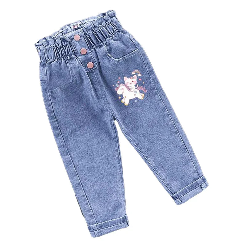 Winter Baby Girls Plush Denim Pants Toddler Kids Cartoon Butterfly Printing Jeans Children Fashion Leisure Keep WarmTrousers1-6Y