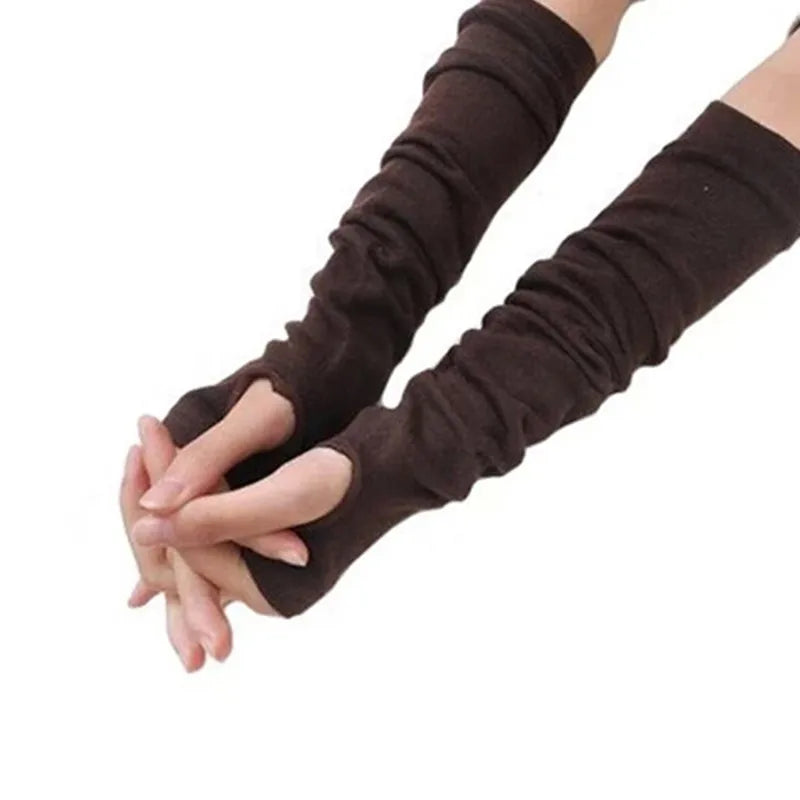 Knitted Woolen Arm Sleeve Fine Long Knitted Fingerless Gloves Warm Riding Soft Female Gloves Autumn Winter Women Arm Warmers