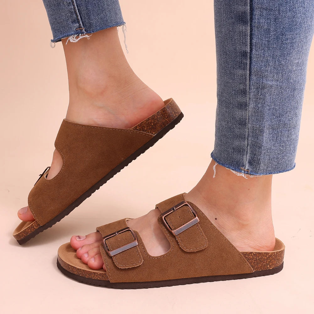 Comwarm Classic Cork Sandals For Women Men Fashion Soft Thick Sole Cork Slippers Summer Beach Sandals Home Open Toe Flat Sandals