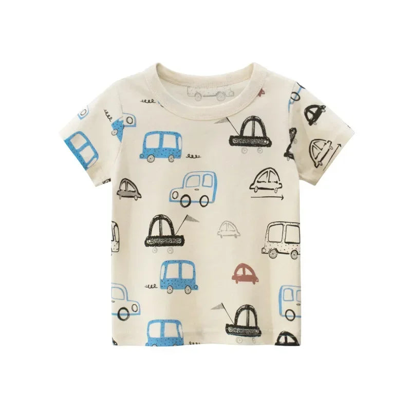 2025 Children's T-Shirt for Boys Girls Kids Shirts Baby Short Sleeve Full Print Toddler Cotton Cartoon Car Tee Tops Clothing