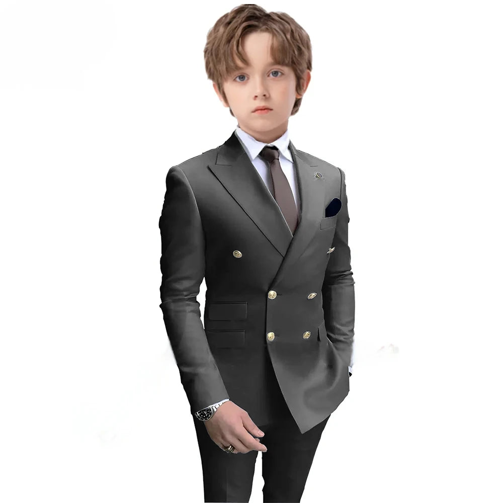 Navy Blue Boys 2 Piece Suit Double Breasted Blazer Kids Wedding Tuxedo Jacket Pants Formal Child Clothes 2-16 Years Old