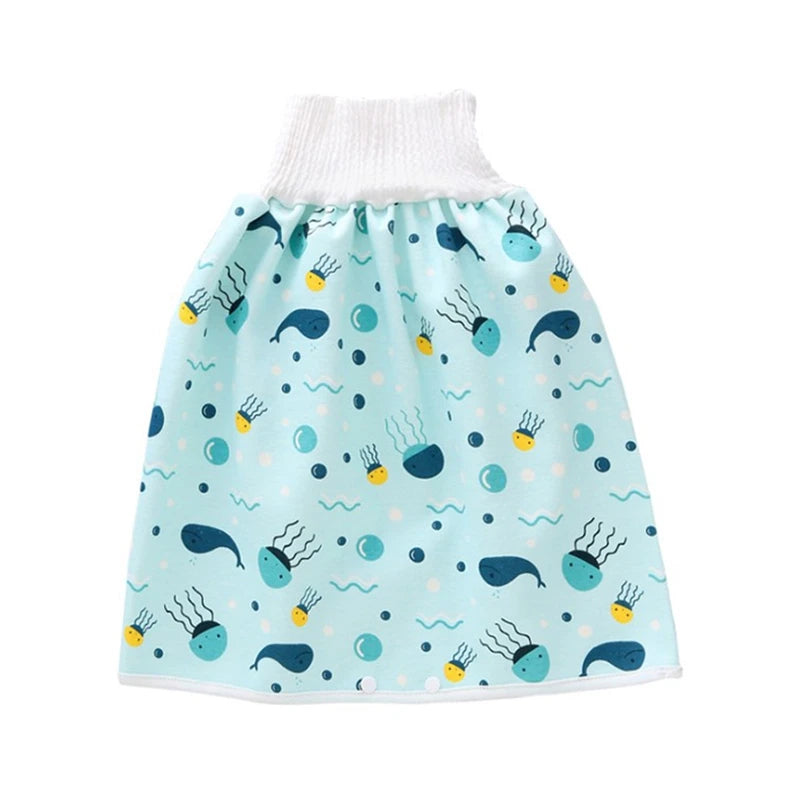 Cotton Diaper Skirt for Kids 0-12Y Waterproof Urine Reusable Pants with Cartoon Pattern Anti-Side Leakage Breathable Diaper