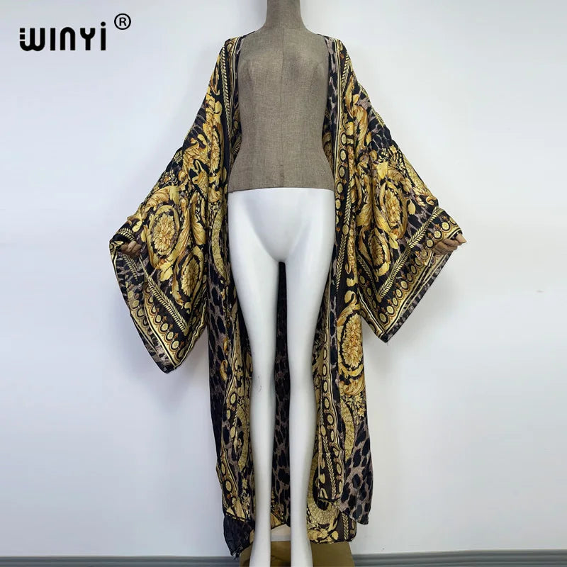 vestido longo Women Cardigan robe Cocktail sexcy Boho Maxi African Holiday Batwing Sleeve Silk Robe