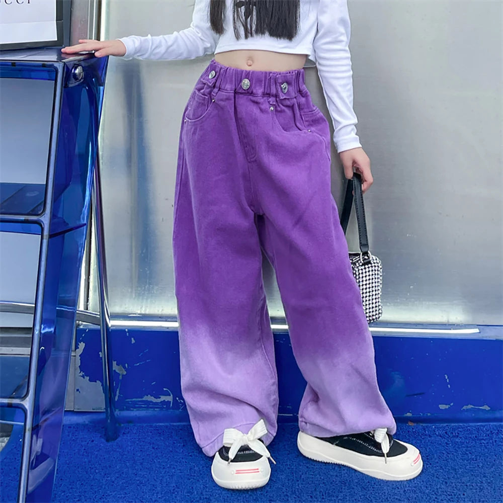 Teenagers Girl Wide Leg Jeans Kids Girls Denim Pants Children Outwear Long Trousers Girl JAZZ Clothing Fall Spring 110-170