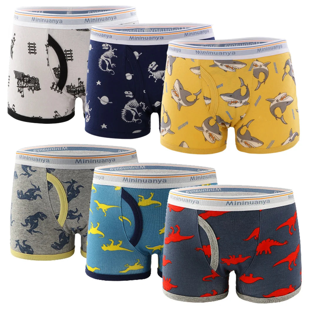 6 Pcs Baby Toddler Boys' Underwear,  100% Cotton Little Boys Briefs Soft Dinosaur Truck Boxer Briefs