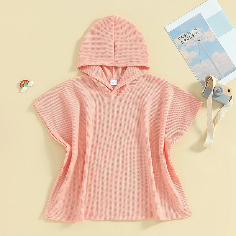 2-10Y Kids Swimwear Cover-ups Solid Color Hooded Beach Towel Bathing Suits Smock Boys Girls Beachwear