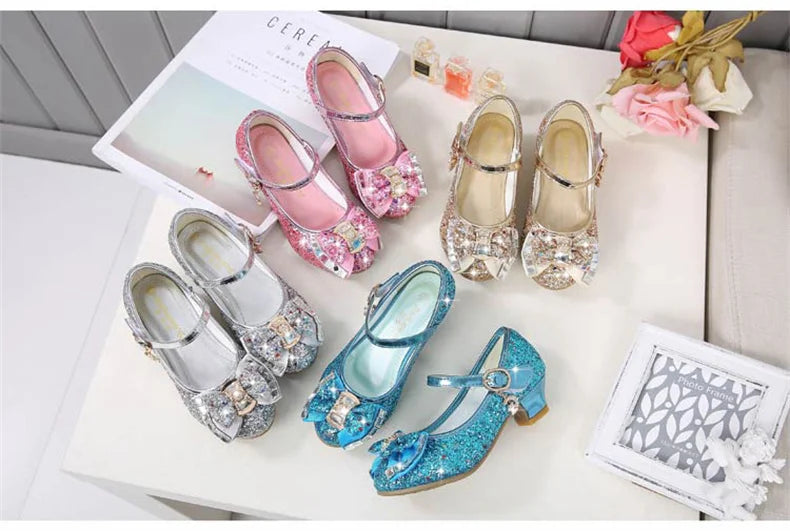 10 Colors Children Princess Sandals Kids Girls Wedding Shoes High Heels Dress Shoes Bowtie Gold Pink Blue Silver Shoes For Girls