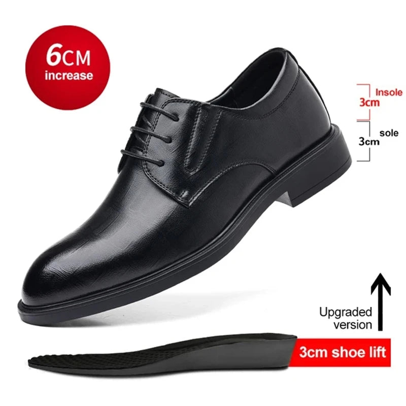 3/6/8 CM Elevator Shoes Men Dress Shoes Black Soft Leather Men Heighten Formal Shoes Casual Business Men Oxfords Suit Shoes