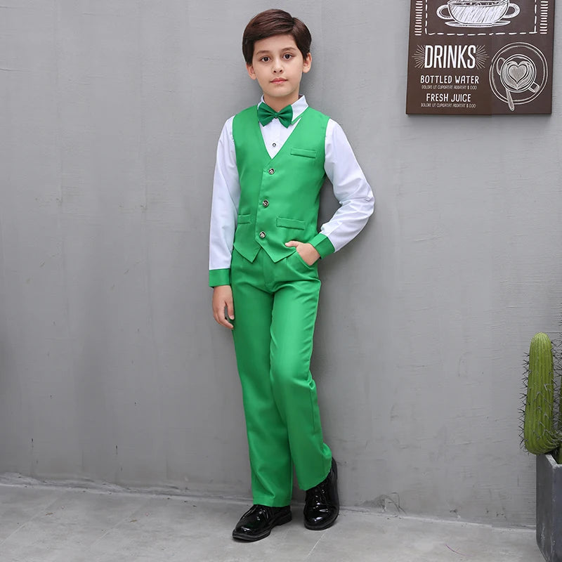 LOLANTA 4Pcs Kids Boys Formal Vest Suits Child Clothes Sets Wedding Piano Performance Outfits 3-12 Years