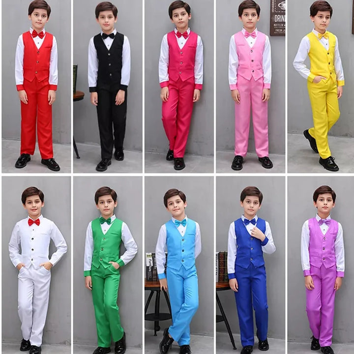 LOLANTA 4Pcs Kids Boys Formal Vest Suits Child Clothes Sets Wedding Piano Performance Outfits 3-12 Years