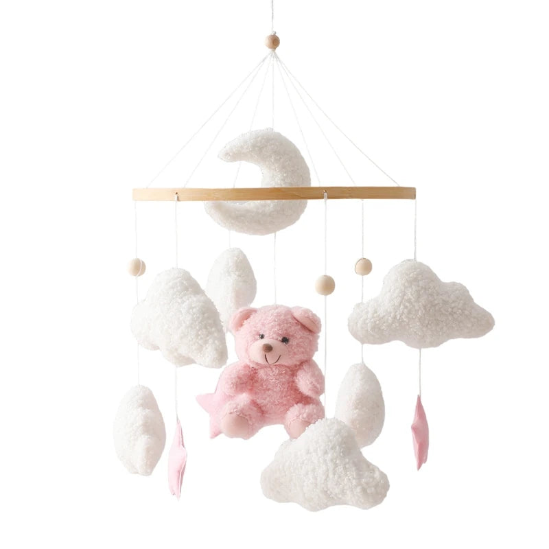 Baby Wooden Bed Bell Mobile Hanging Rattle Toys Teddy Velvet Bear Rabbit Doll Toy Newborn Music Hanger Crib Mobile Bracket Gifts