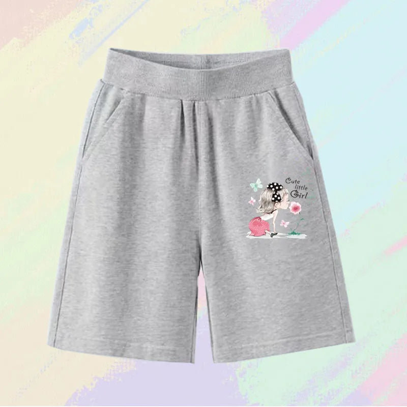 2023 Girls Summer Cat Ear Print Shorts Kids Elastic Waist Beach Short with Pocket Sports Short Pants Kids Cute Clothes 3-14y