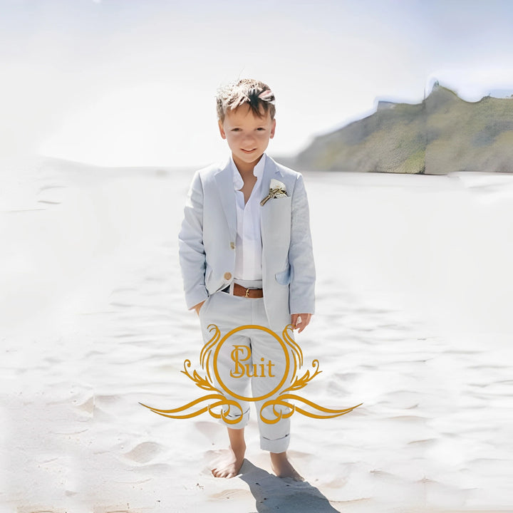 Solid Color Linen Suit Summer Beach Wedding Boy Suit Jacket Pants 2 Pieces Set Kids Linen Suit