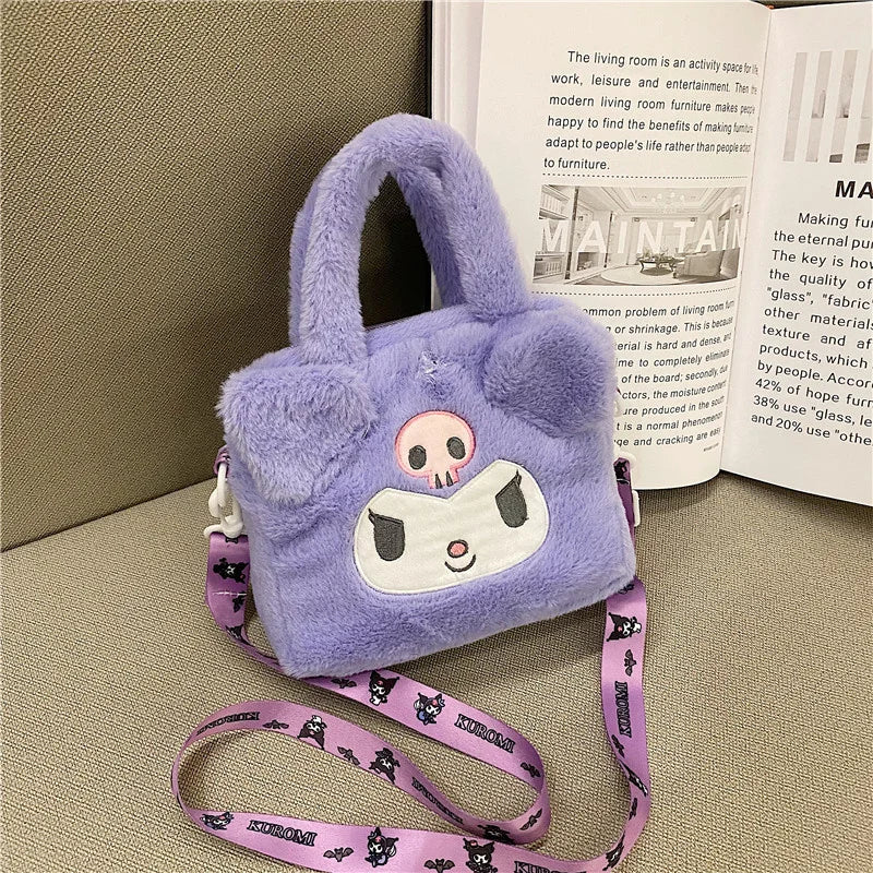 MINISO Sanrio Plush Bag Kawaii Kuromi Cinnamoroll Melody Cartoon Anime Handbag Crossbody Cosmetic Travel Storage Bags