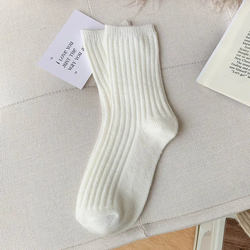 2024 New Winter  Cashmere Wool Women Socks  Casual japanese fashion Solid Color Thicker Long Sock Girls Thermal Warm Crew Sock