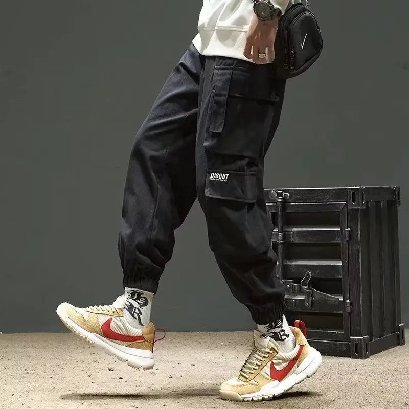 Men's Cargo Pants Casual Hip Hop Hit Color Multiple Pockets Trousers Streetwear Ribbons Techwear Sweatpants