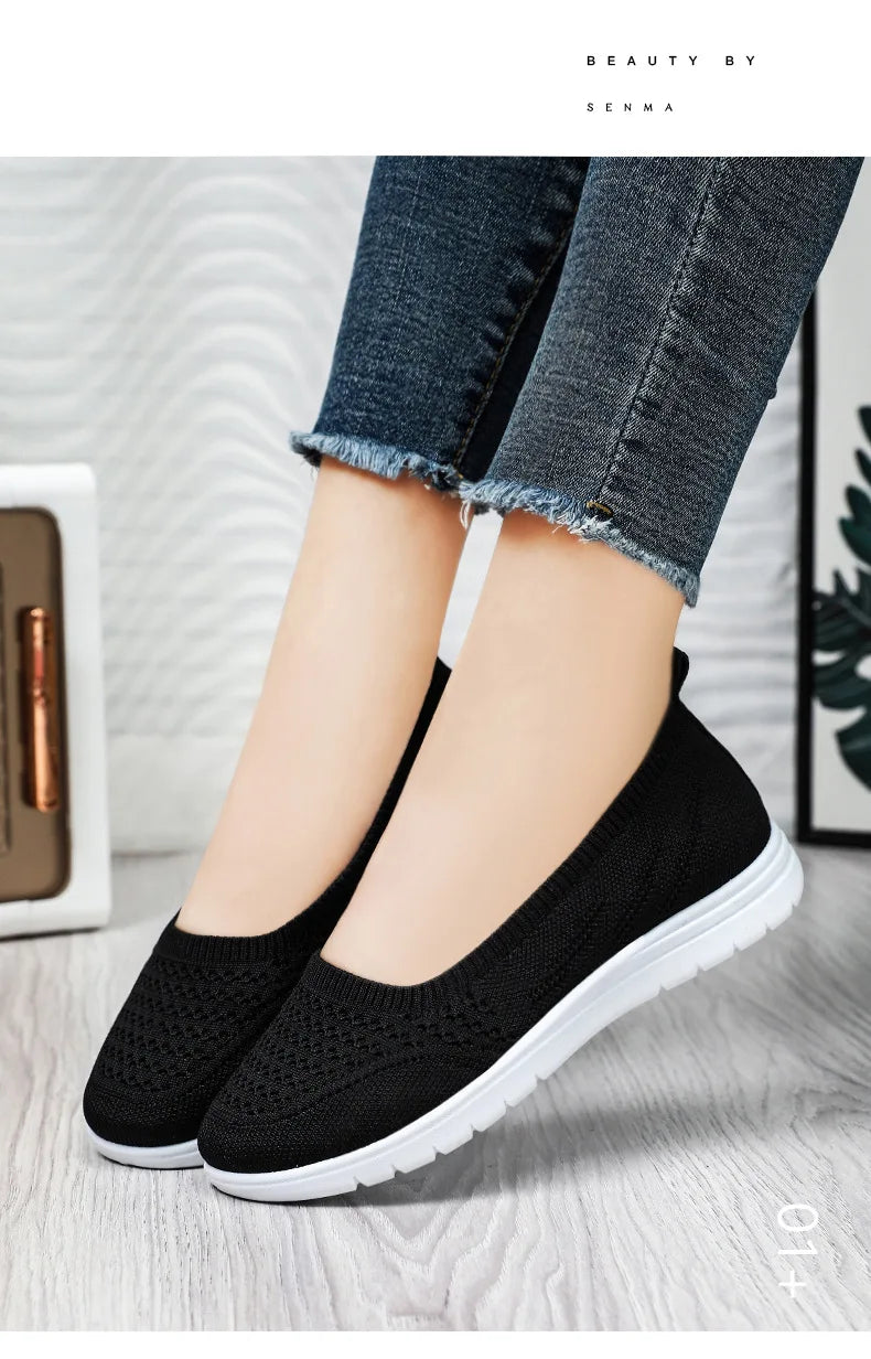 Women's Slip On Solid Color Shoes Summer Fashion Mesh Breathable Casual Shoes Walking Non Slip Platform Sandals Flats Loafers