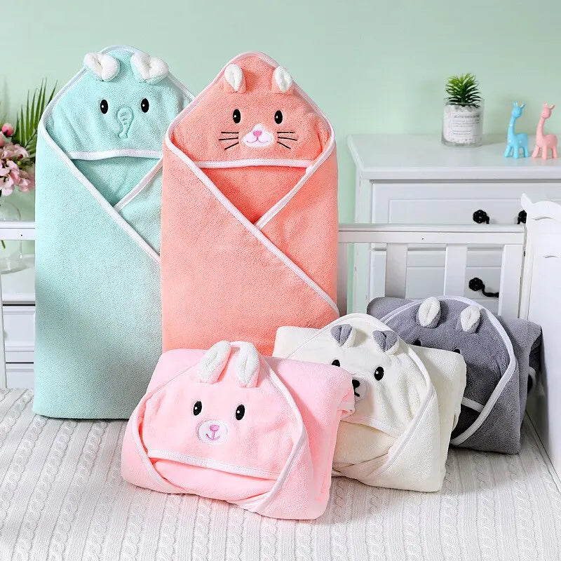 Baby Bath Towel Soft Warm Sleeping Swaddle Wrap for Girl Boy Coral Fleece Newborn Blanket Toddler Hooded Baby Stuff Bathrobe