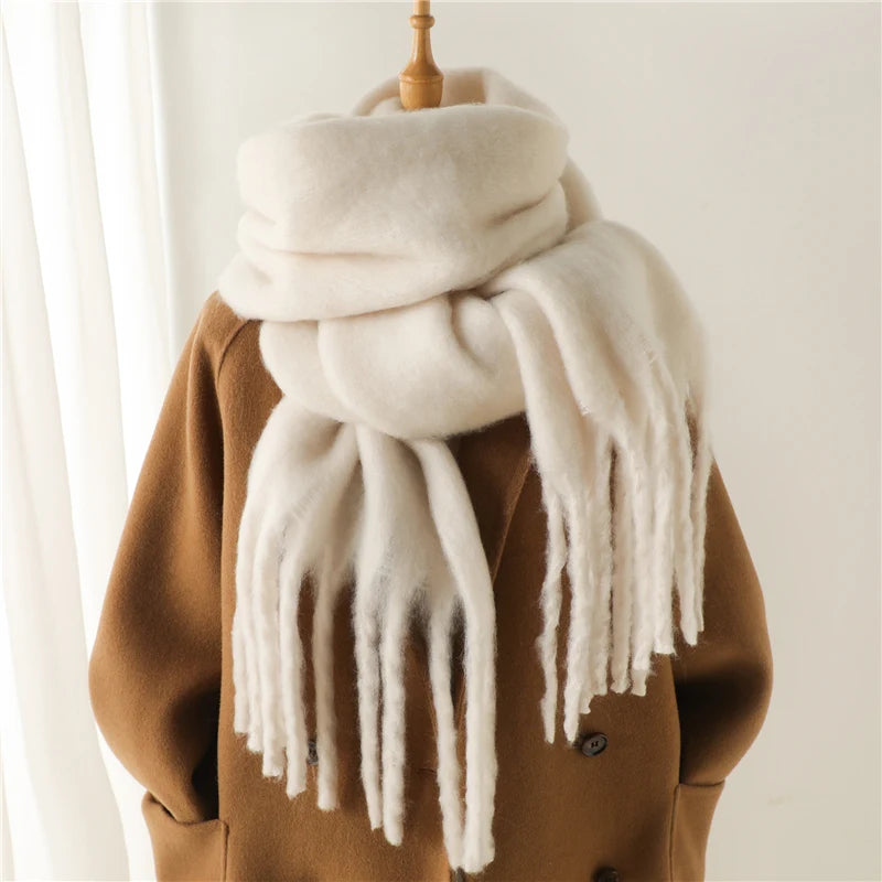 Winter Scarf for Women Cashmere Warm Solid Pashmina Blanket Wraps Female Thick Soft Bufanda Big Tassel Shawl Long Poncho Echarpe