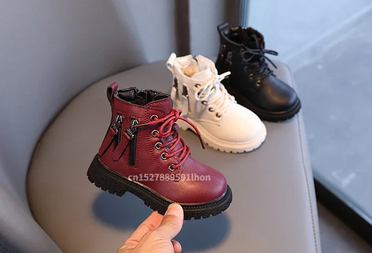 2024 Spring Autumn Winter Ankle Boots Light Girl Platform Shoes Burgundy Beige Black Boys Short Boots Super Cozy Shoes