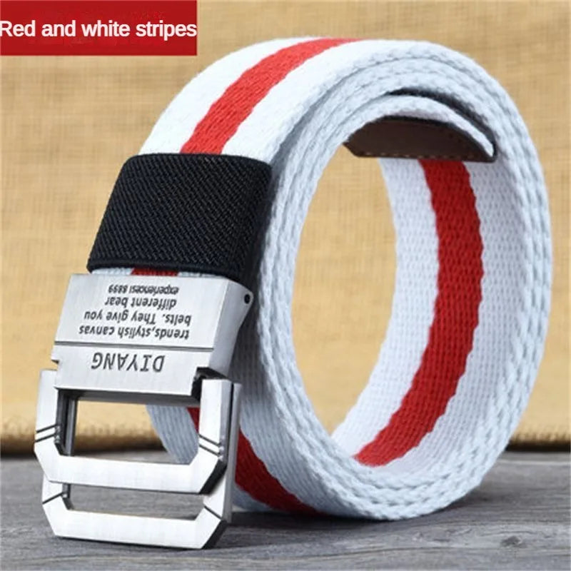 Men's Thickened Double Ring Metal Buckle Nylon Military Belt Combat Tactical Belt Heavy Carrying Survival Belt