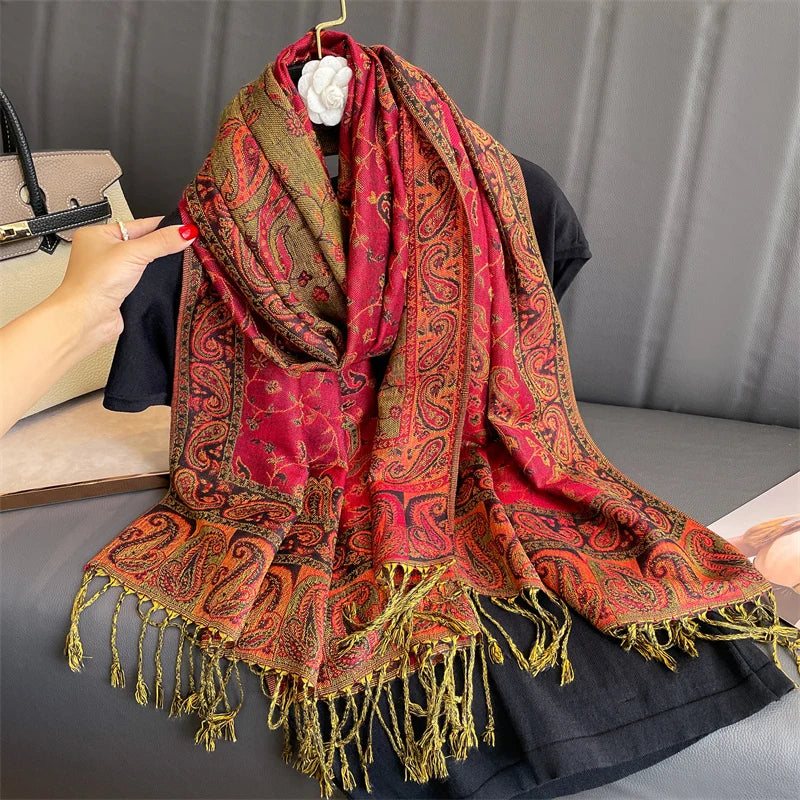 Tassel Blanket Design Thick Pashmina New Winter Warm Shawl Wrap Cashmere Scarf Women Neckerchief Poncho Stoles 2025