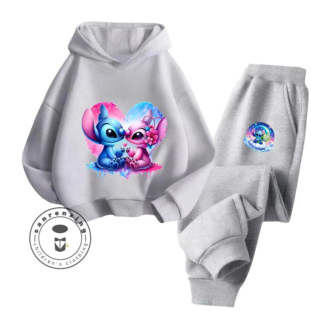 Cartoon Stitch Fall Winter Fashion Kawaii Sports Hoodie Set for Boys Girls Kids with High Quality Wear Resistant Cheap Fashion