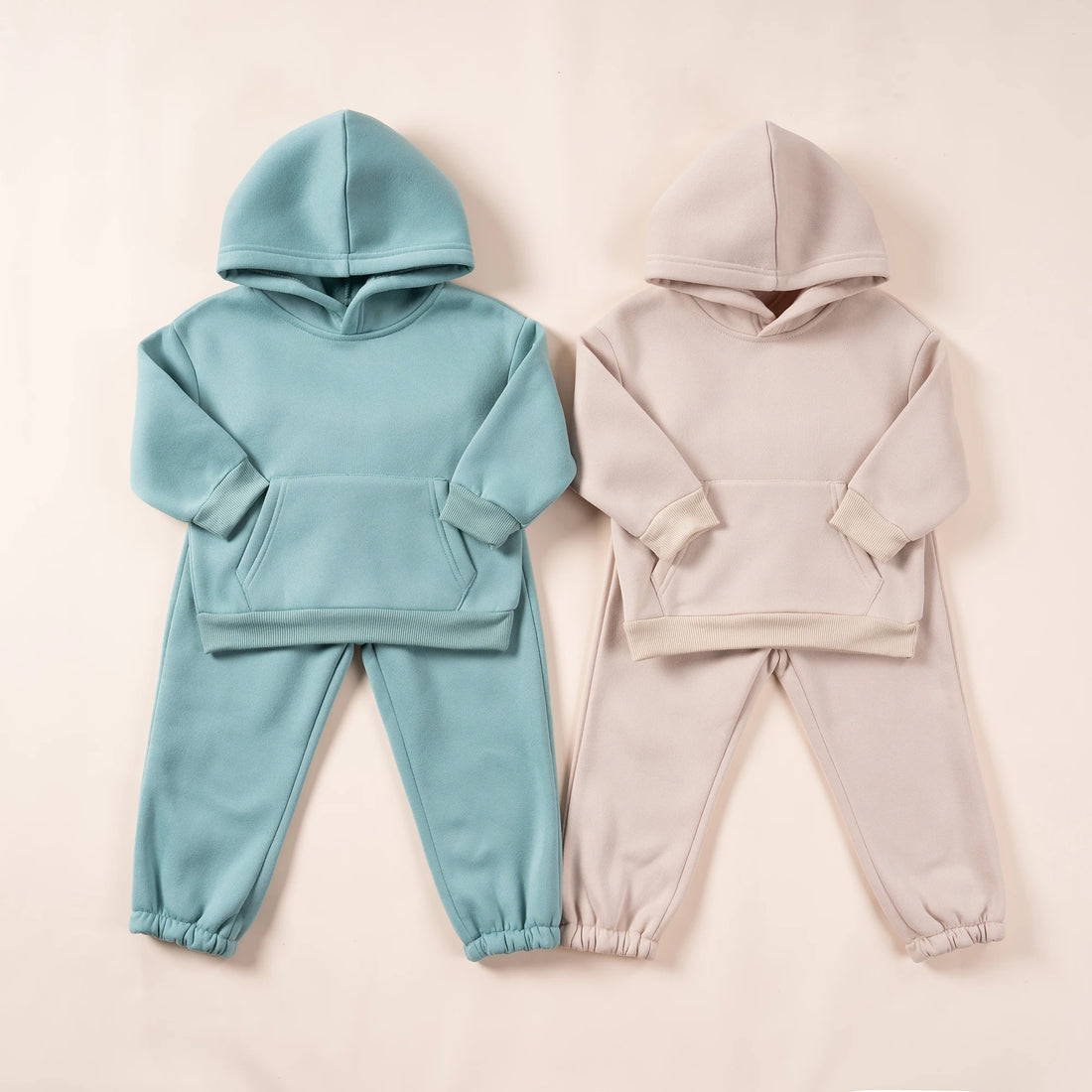 Winter Children Hooded Tracksuits Suits 0-6Y Toddler Boys Girls Clothing Suit Solid Plush Sweater and Sports Pants Set