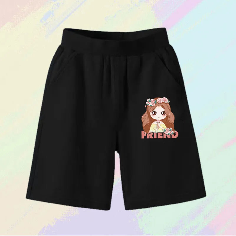 2023 Girls Summer Cat Ear Print Shorts Kids Elastic Waist Beach Short with Pocket Sports Short Pants Kids Cute Clothes 3-14y