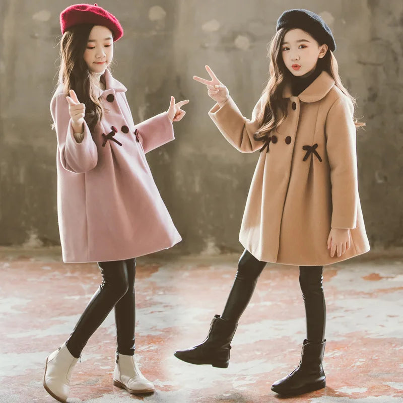 New Winter Teenager Girls Long Jackets Toddler Kids Outerwear Clothes Casual Children Keep Warm Woolen Trench Coat 3-12 Years