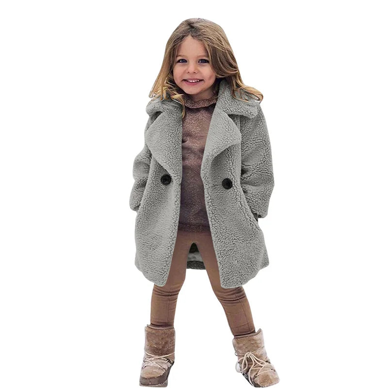 Warm Lamb's Wool Jackets For Girls Boys Winter Fleece Outerwear Autumn Children Fashion Single-Breasted Coats Big Kids Clothes