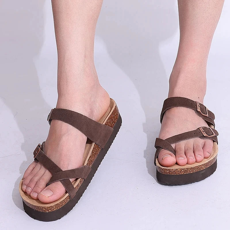 Comwarm Classic Cork Sandals For Women Men Fashion Soft Thick Sole Cork Slippers Summer Beach Sandals Home Open Toe Flat Sandals