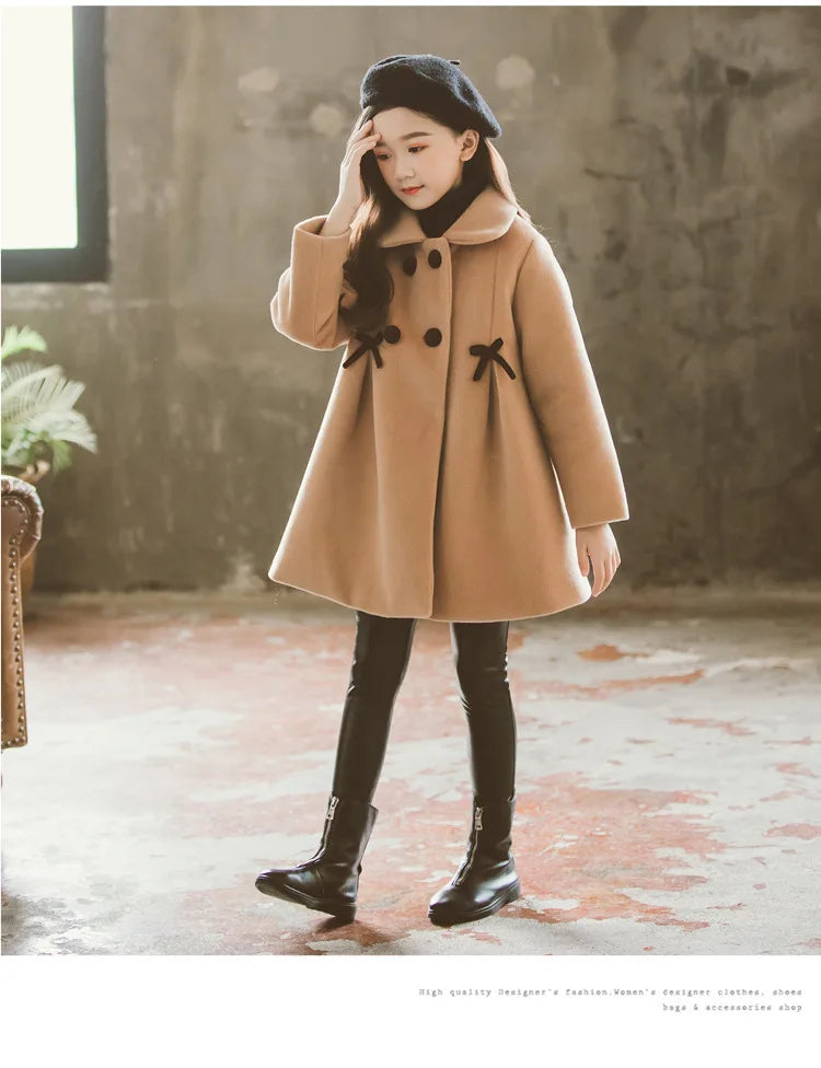 New Winter Teenager Girls Long Jackets Toddler Kids Outerwear Clothes Casual Children Keep Warm Woolen Trench Coat 3-12 Years