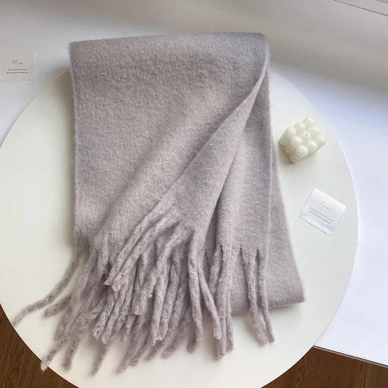 230*37cm Winter Scarf Women Luxury   Scarf Thickened Warm Shawl Classic Tassels Fluffy Scarf Solid Color Soft Shawl