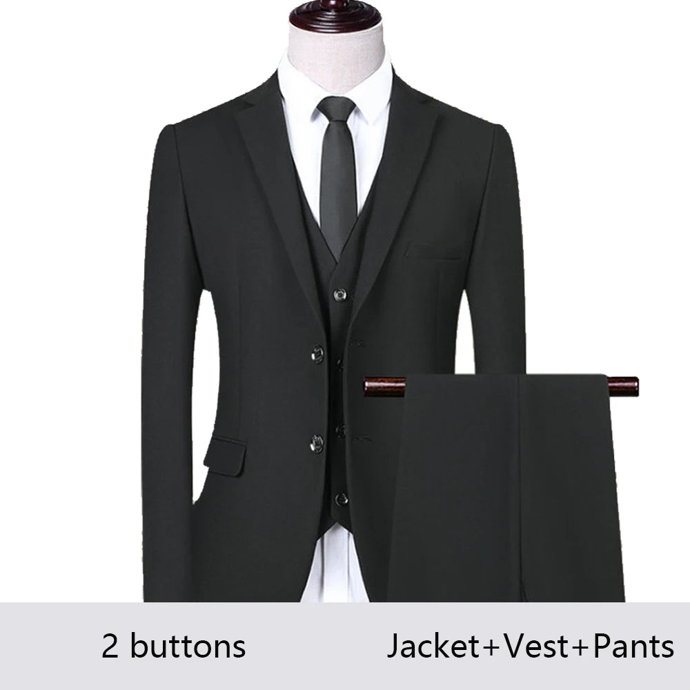 High Quality Wedding Suits For Men Elegant Blazers Set 3 Pieces Formal Classic Jackets Vest Pants Full Coats Luxury 2024 Costume