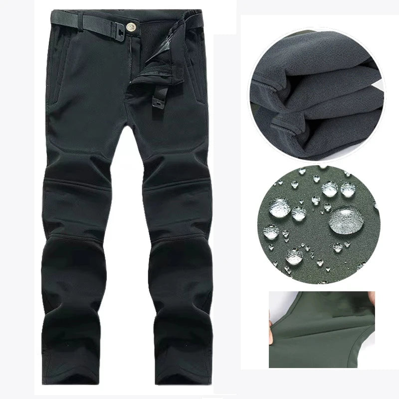 Men's Winter Waterproof Climbing SkiingTrekking Fleece Fishing Tactical Sharkskin Cargo Pants Camping Hiking Hunting Trousers