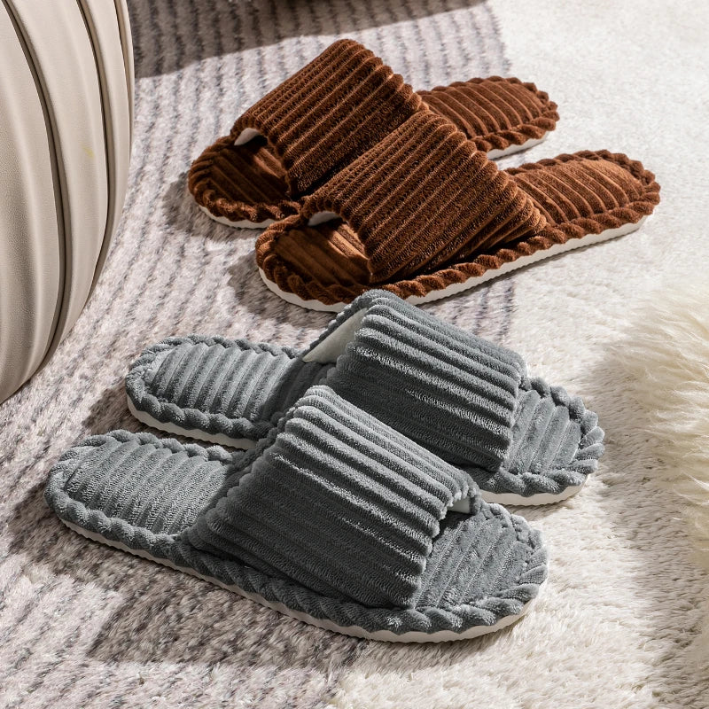 Men's open Toed Slippers Autumn and Winter Indoor Anti slip Breathable Bedroom Silent Couple's home Shoes for Srping and Autunm