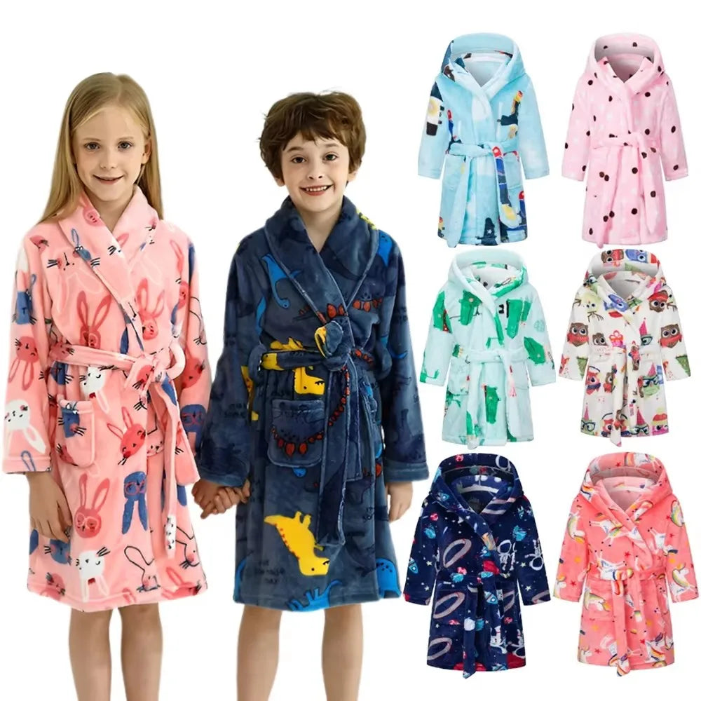 Children Flannel Pajamas Robe Autumn Winter Kids Sleepwear Children Nightgown Soft Pajamas for Girl Boys Bathrobe 4-16 Years