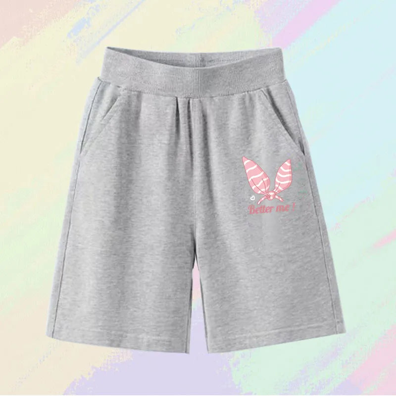 2023 Girls Summer Cat Ear Print Shorts Kids Elastic Waist Beach Short with Pocket Sports Short Pants Kids Cute Clothes 3-14y