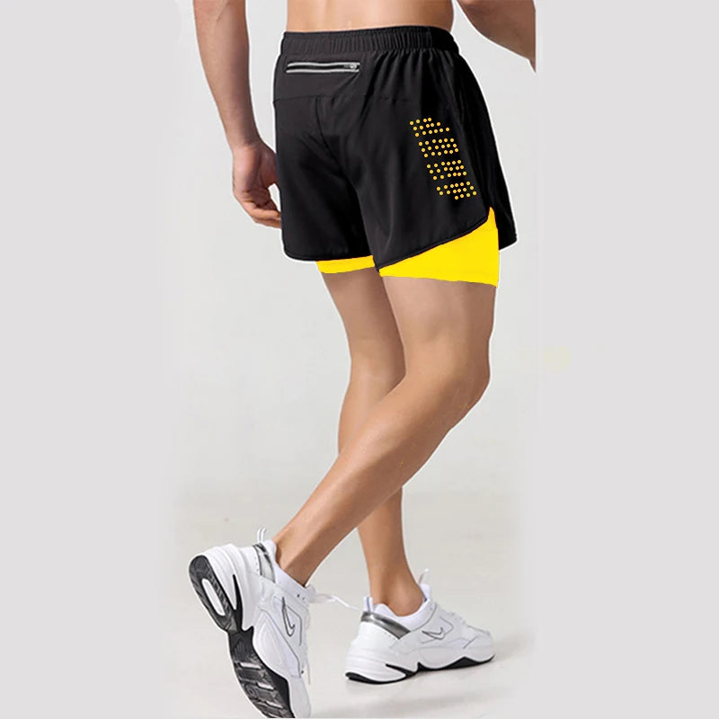 New Men Running Shorts Gym Sports Shorts 2 In 1 Quick Dry Workout Training Gym Fitness Jogging Short Pants Summer Men Shorts