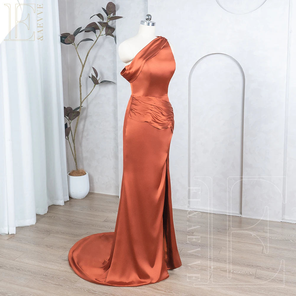 Burnt Orange Satin Wedding Dresses for Bridesmaid Mermaid Wedding Party Dress Elegant Gowns Side Split Evening Party Gown Robe