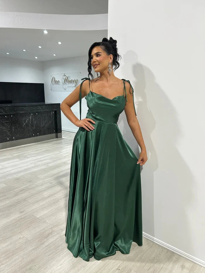 FATAPAESE Mint Green Bridesmaid Dresses Sexy Side Slit Backless Gown Long Satin Spaghetti Strap Summer Evening Dress For Women