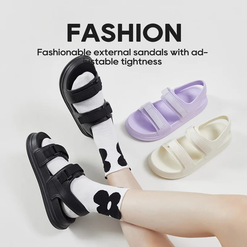 UTUNE Adjustable Women's Sandals Summer Comfortable Platform Shoes Beach Outside Slides Thick Sole Non-slip Slippers Flip Flops